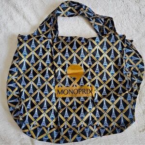 Monoprix Black, Gold and Blue Eiffel Tower Tote Bag NWT